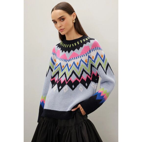 Kate Spade New York Wool Alpaca Blend Neon Abstract Fair Isle Sweater Size Small - Picture 3 of 13